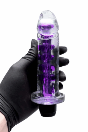 Pênis Vibrador Jelly 15,5cm X 3,7cm Multivelocidade Kgel - ROXO